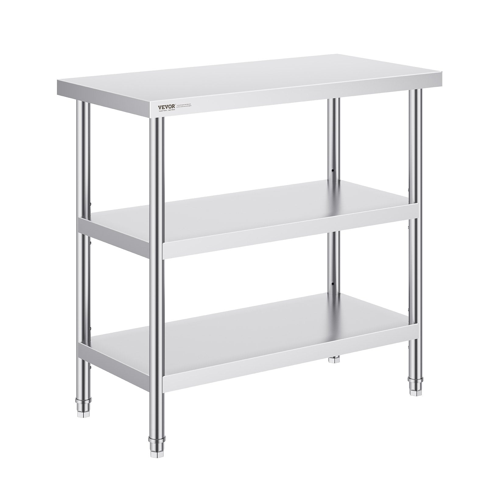 Stainless Steel Food Prep Table, 18 x 36 x 34 Inch Commercial Kitchen Worktable, with 2 Adjustable Undershelf, Heavy Duty Prep Table Metal Work Table for BBQ, Kitchen, Home, and Garage
