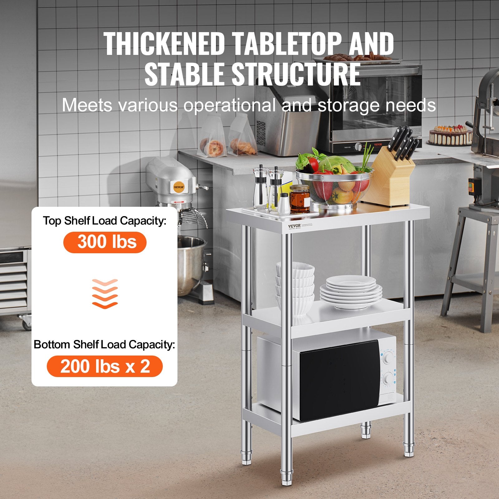 Basketball & Basketball Accessories: VEVOR Stainless Steel Food Prep Table, 14 x 24 x 34 Inch Commercial Kitchen Worktable, with 2 Adjustable Undershelf, Heavy Duty Prep Table Metal Work Table for BBQ, Kitchen, Home, and Garage