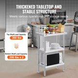 Basketball & Basketball Accessories: VEVOR Stainless Steel Food Prep Table, 14 x 24 x 34 Inch Commercial Kitchen Worktable, with 2 Adjustable Undershelf, Heavy Duty Prep Table Metal Work Table for BBQ, Kitchen, Home, and Garage
