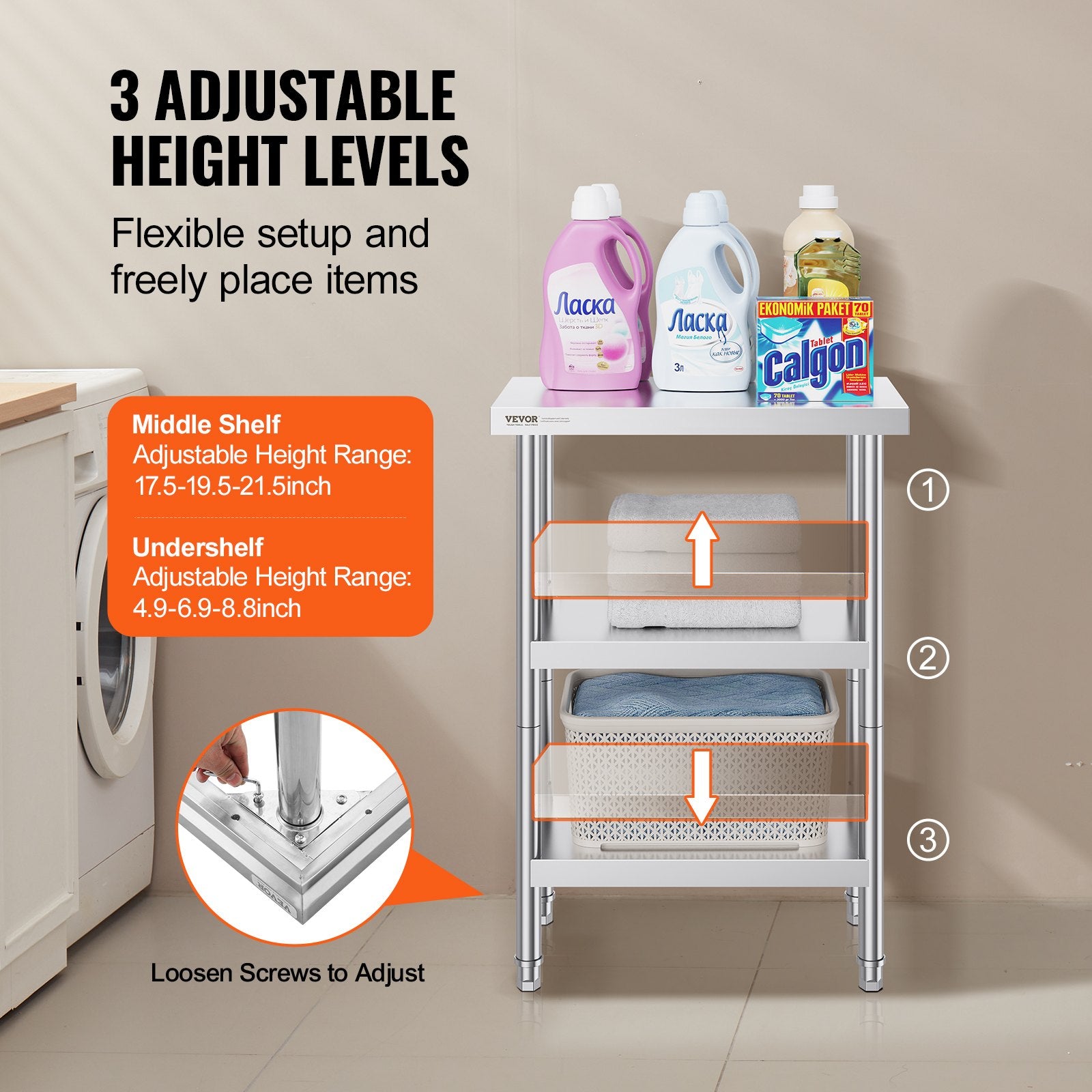 Basketball & Basketball Accessories: VEVOR Stainless Steel Food Prep Table, 14 x 24 x 34 Inch Commercial Kitchen Worktable, with 2 Adjustable Undershelf, Heavy Duty Prep Table Metal Work Table for BBQ, Kitchen, Home, and Garage