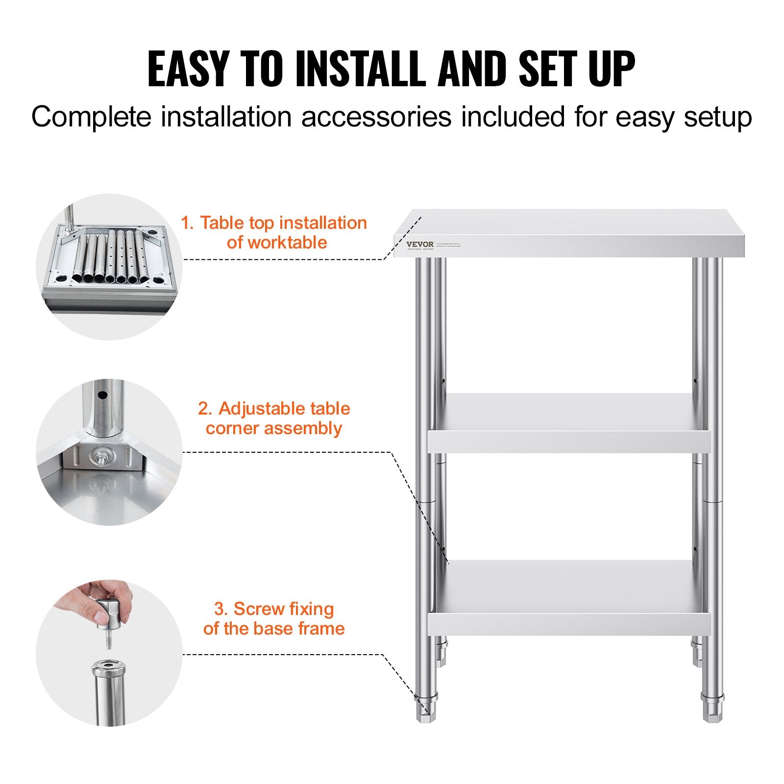 Basketball & Basketball Accessories: VEVOR Stainless Steel Food Prep Table, 14 x 24 x 34 Inch Commercial Kitchen Worktable, with 2 Adjustable Undershelf, Heavy Duty Prep Table Metal Work Table for BBQ, Kitchen, Home, and Garage