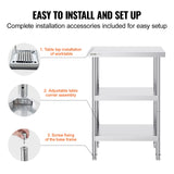 Basketball & Basketball Accessories: VEVOR Stainless Steel Food Prep Table, 14 x 24 x 34 Inch Commercial Kitchen Worktable, with 2 Adjustable Undershelf, Heavy Duty Prep Table Metal Work Table for BBQ, Kitchen, Home, and Garage