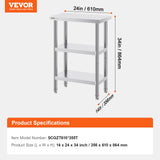 Basketball & Basketball Accessories: VEVOR Stainless Steel Food Prep Table, 14 x 24 x 34 Inch Commercial Kitchen Worktable, with 2 Adjustable Undershelf, Heavy Duty Prep Table Metal Work Table for BBQ, Kitchen, Home, and Garage