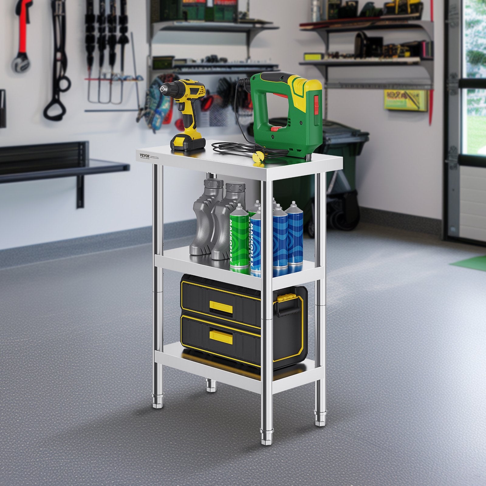 Basketball & Basketball Accessories: VEVOR Stainless Steel Food Prep Table, 14 x 24 x 34 Inch Commercial Kitchen Worktable, with 2 Adjustable Undershelf, Heavy Duty Prep Table Metal Work Table for BBQ, Kitchen, Home, and Garage