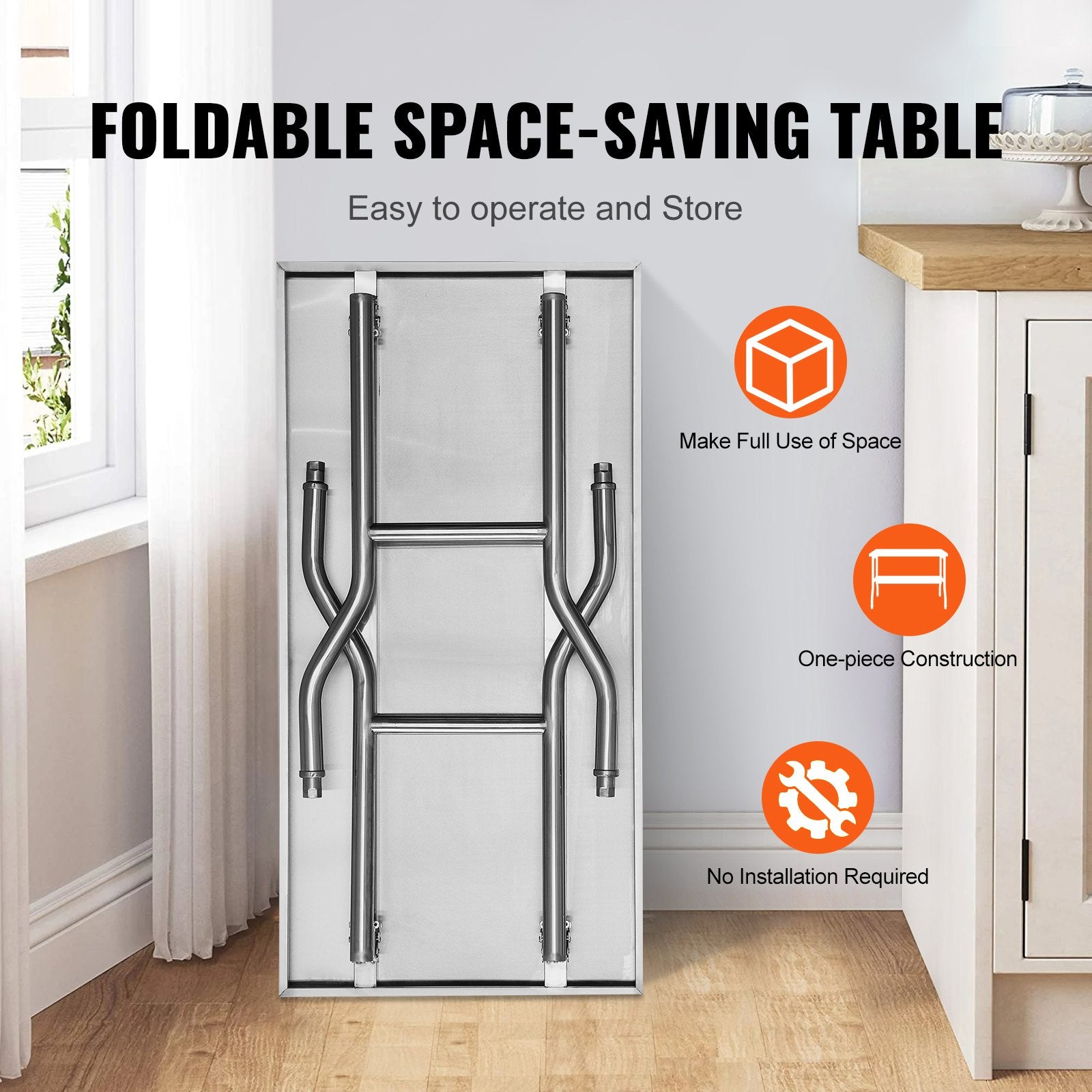 Kitchen & Dining Chairs: VEVOR Stainless Steel Kitchen Bench Folding Commercial Prep Table 1220x610 mm