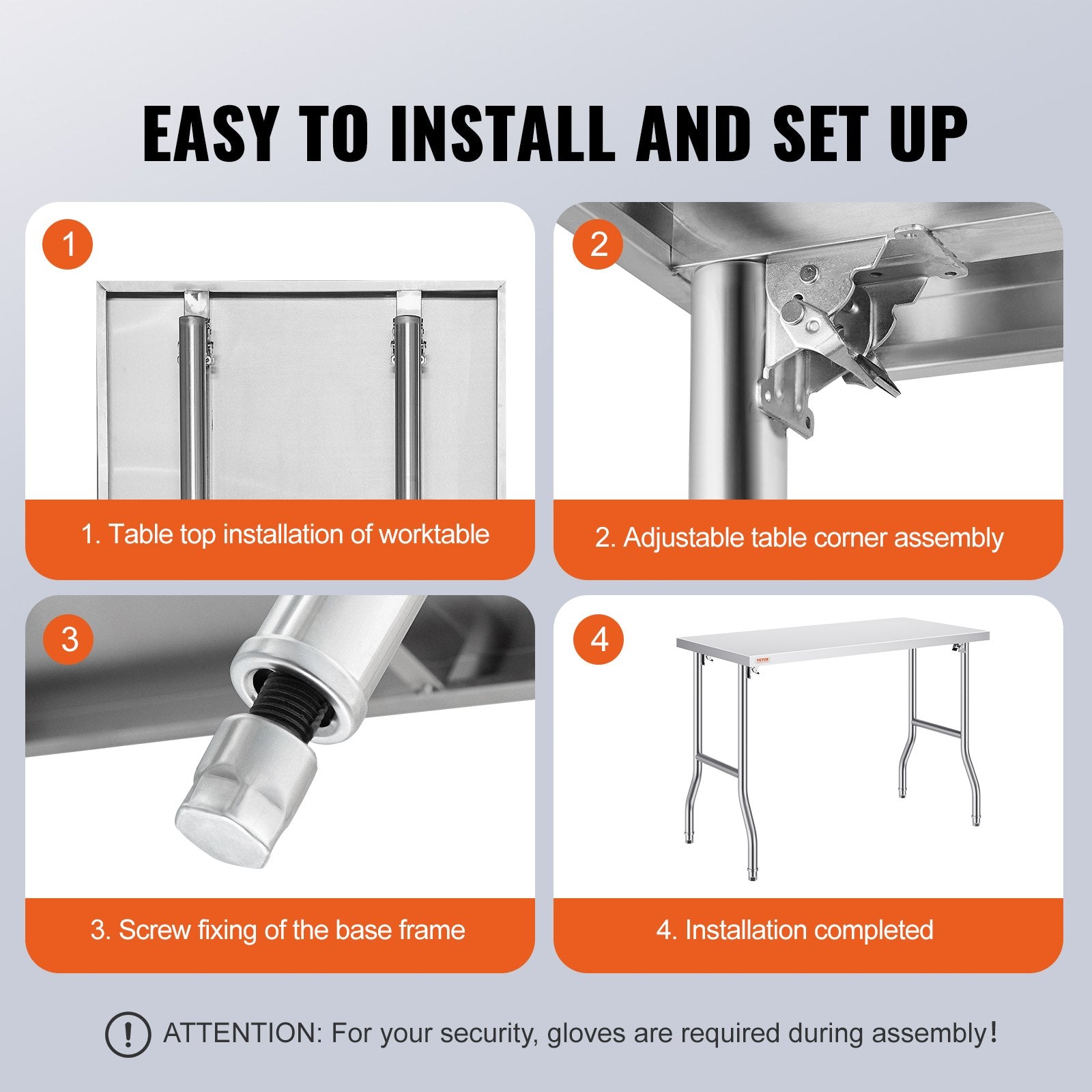 Kitchen & Dining Chairs: VEVOR Stainless Steel Kitchen Bench Folding Commercial Prep Table 1220x610 mm