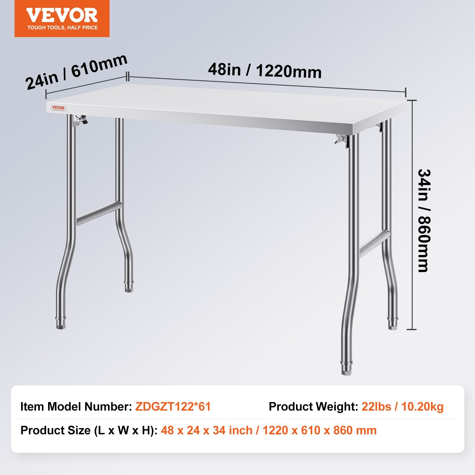 Kitchen & Dining Chairs: VEVOR Stainless Steel Kitchen Bench Folding Commercial Prep Table 1220x610 mm