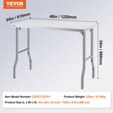 Kitchen & Dining Chairs: VEVOR Stainless Steel Kitchen Bench Folding Commercial Prep Table 1220x610 mm