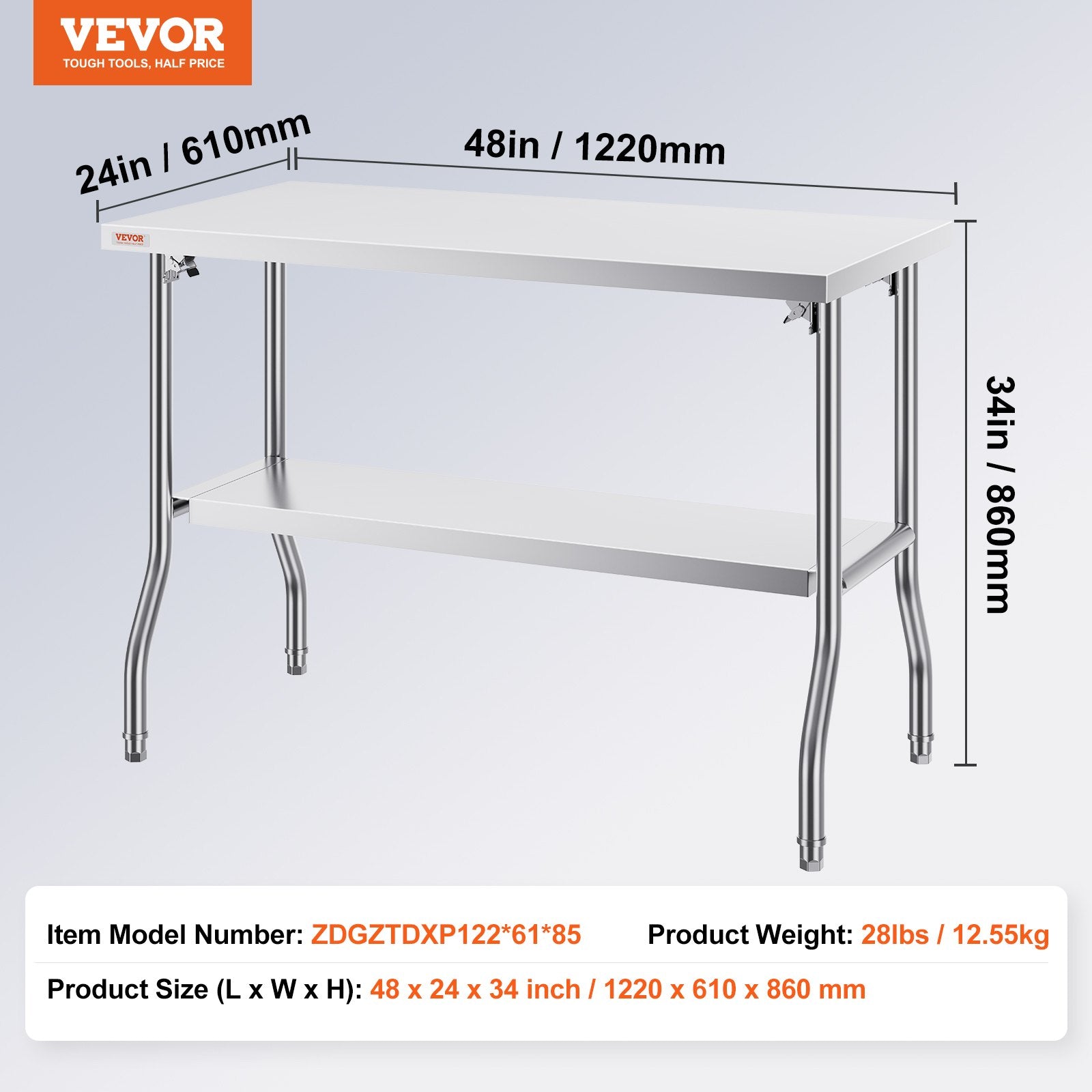 Audio Accessories: VEVOR Commercial Worktable Workstation Folding Commercial Prep Table 1220x610 mm