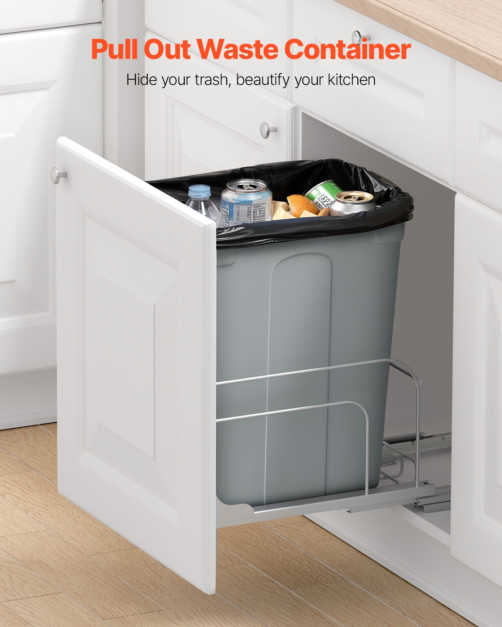 Kitchen & Bathroom DIY: VEVOR Pullout Trash Can for Kitchen Cabinets, Garbage Waste Recycling Bin, Under Mount Waste Container, with Heavy Duty Metal Soft Close Sliding System and Door Kit, for Sink, Under Counter