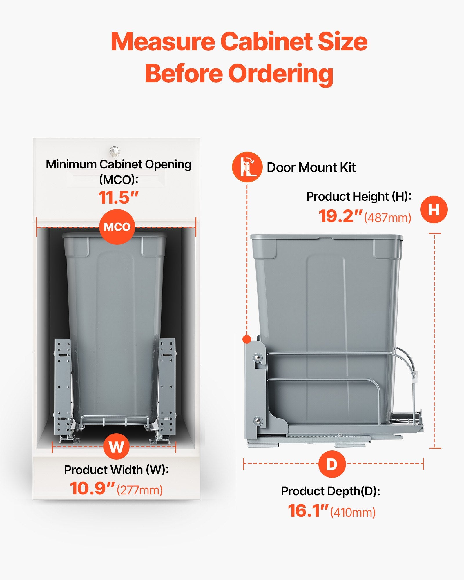 Kitchen & Bathroom DIY: VEVOR Pullout Trash Can for Kitchen Cabinets, Garbage Waste Recycling Bin, Under Mount Waste Container, with Heavy Duty Metal Soft Close Sliding System and Door Kit, for Sink, Under Counter