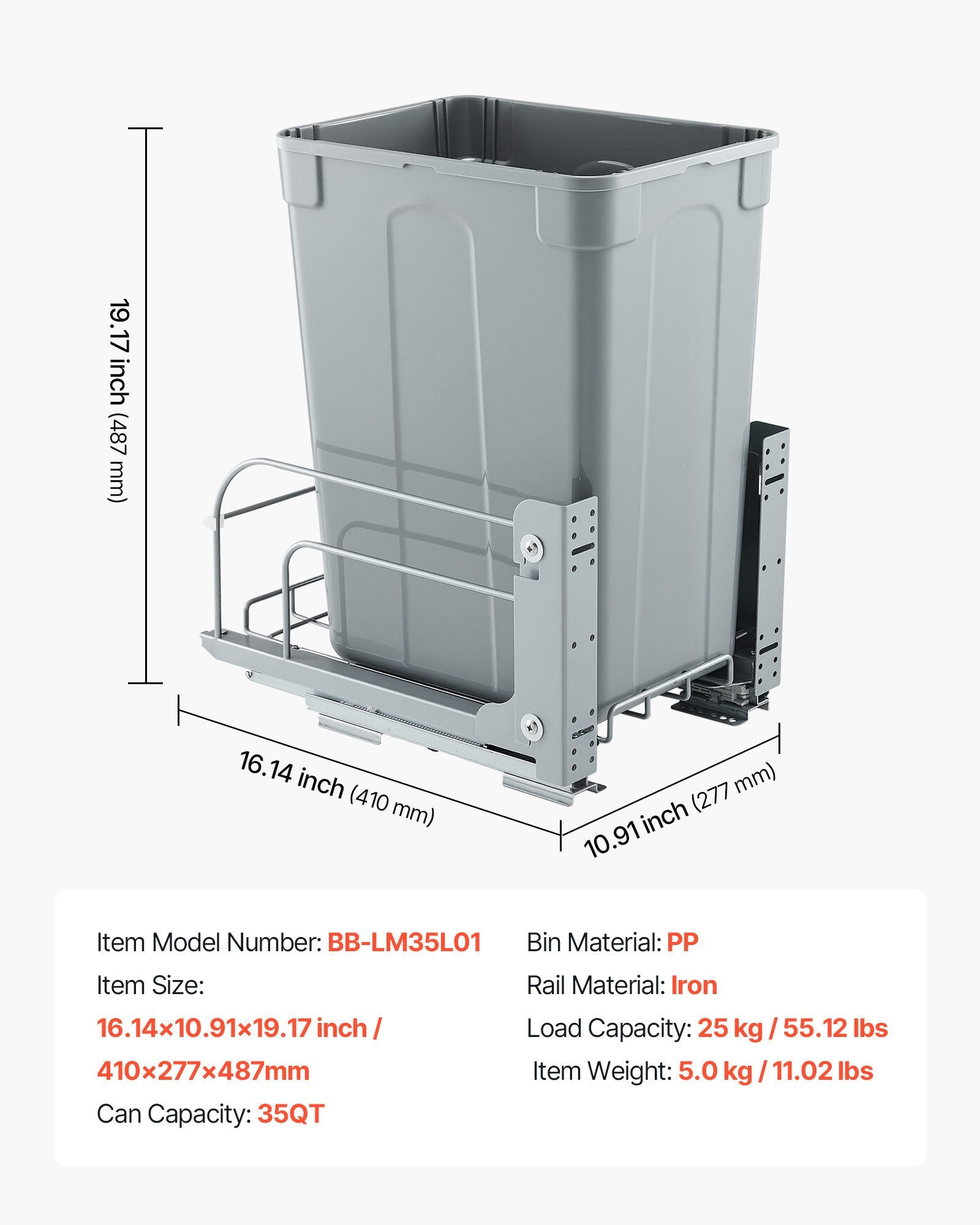 Kitchen & Bathroom DIY: VEVOR Pullout Trash Can for Kitchen Cabinets, Garbage Waste Recycling Bin, Under Mount Waste Container, with Heavy Duty Metal Soft Close Sliding System and Door Kit, for Sink, Under Counter