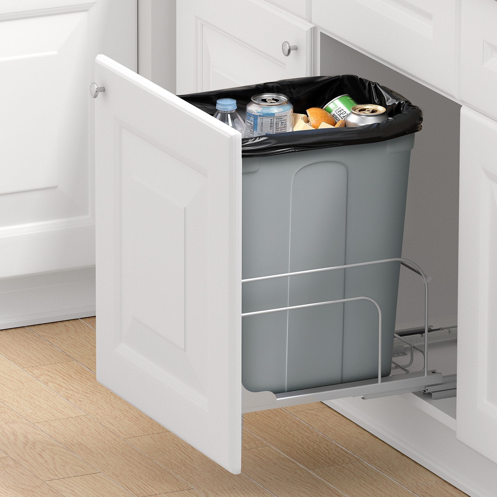 Kitchen & Bathroom DIY: VEVOR Pullout Trash Can for Kitchen Cabinets, Garbage Waste Recycling Bin, Under Mount Waste Container, with Heavy Duty Metal Soft Close Sliding System and Door Kit, for Sink, Under Counter