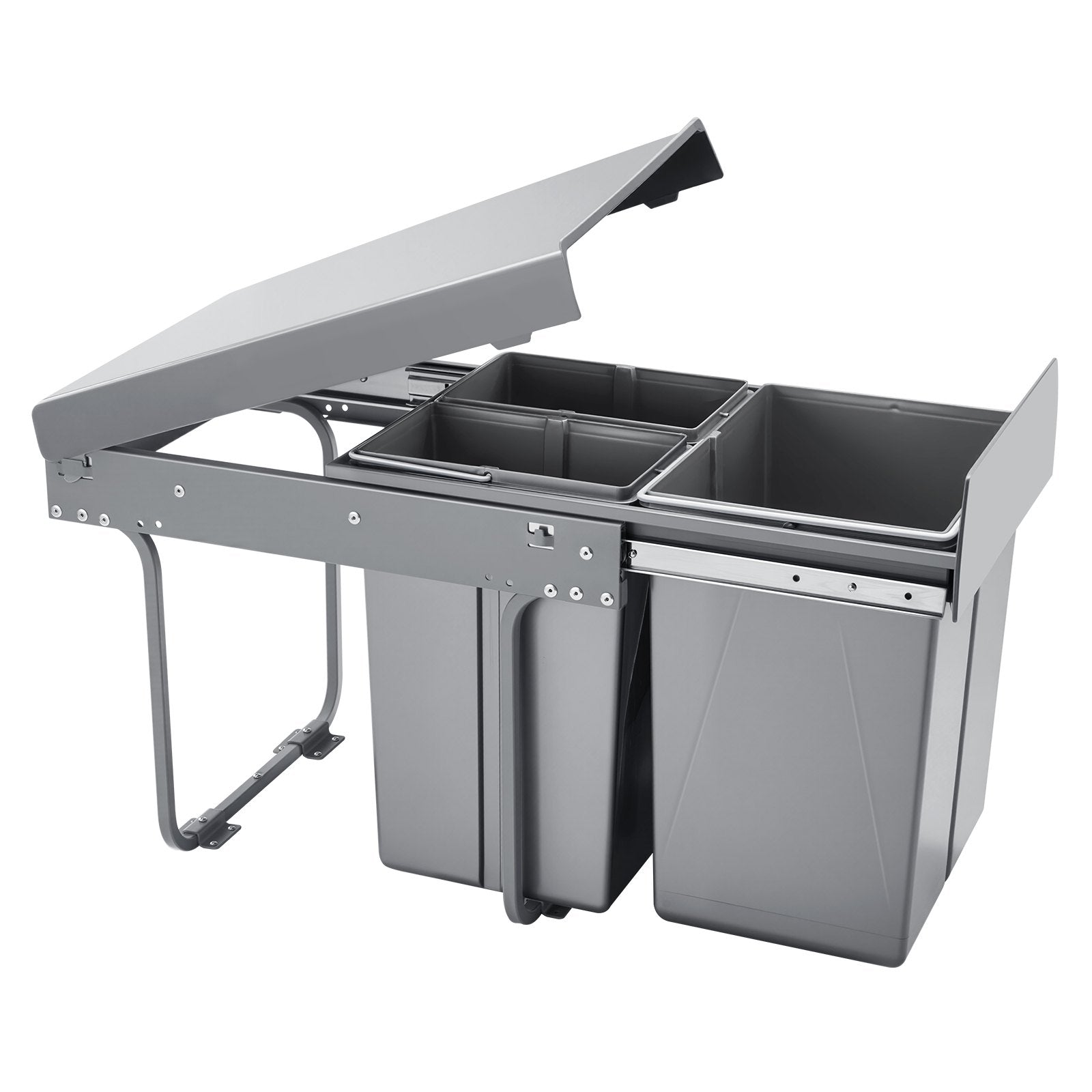 Kitchen & Bathroom DIY: VEVOR Pullout Trash Can for Kitchen Cabinets, 20+10+10L Double Under Sink Garbage Waste Recycling Bin, Under Mount Waste Container, with Heavy Duty Metal Full Extension Sliding System and Handle