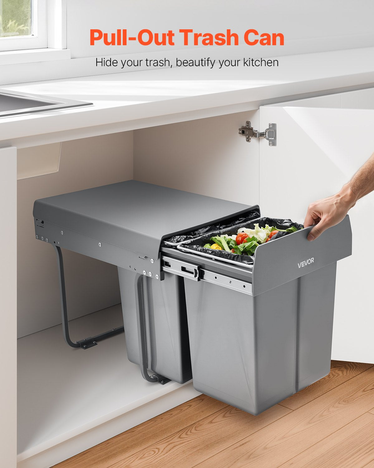 Kitchen & Bathroom DIY: VEVOR Pullout Trash Can for Kitchen Cabinets, 20+10+10L Double Under Sink Garbage Waste Recycling Bin, Under Mount Waste Container, with Heavy Duty Metal Full Extension Sliding System and Handle