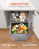 Kitchen & Bathroom DIY: VEVOR Pullout Trash Can for Kitchen Cabinets, 20+10+10L Double Under Sink Garbage Waste Recycling Bin, Under Mount Waste Container, with Heavy Duty Metal Full Extension Sliding System and Handle