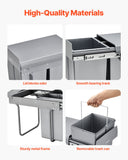Kitchen & Bathroom DIY: VEVOR Pullout Trash Can for Kitchen Cabinets, 20+10+10L Double Under Sink Garbage Waste Recycling Bin, Under Mount Waste Container, with Heavy Duty Metal Full Extension Sliding System and Handle