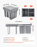 Kitchen & Bathroom DIY: VEVOR Pullout Trash Can for Kitchen Cabinets, 20+10+10L Double Under Sink Garbage Waste Recycling Bin, Under Mount Waste Container, with Heavy Duty Metal Full Extension Sliding System and Handle