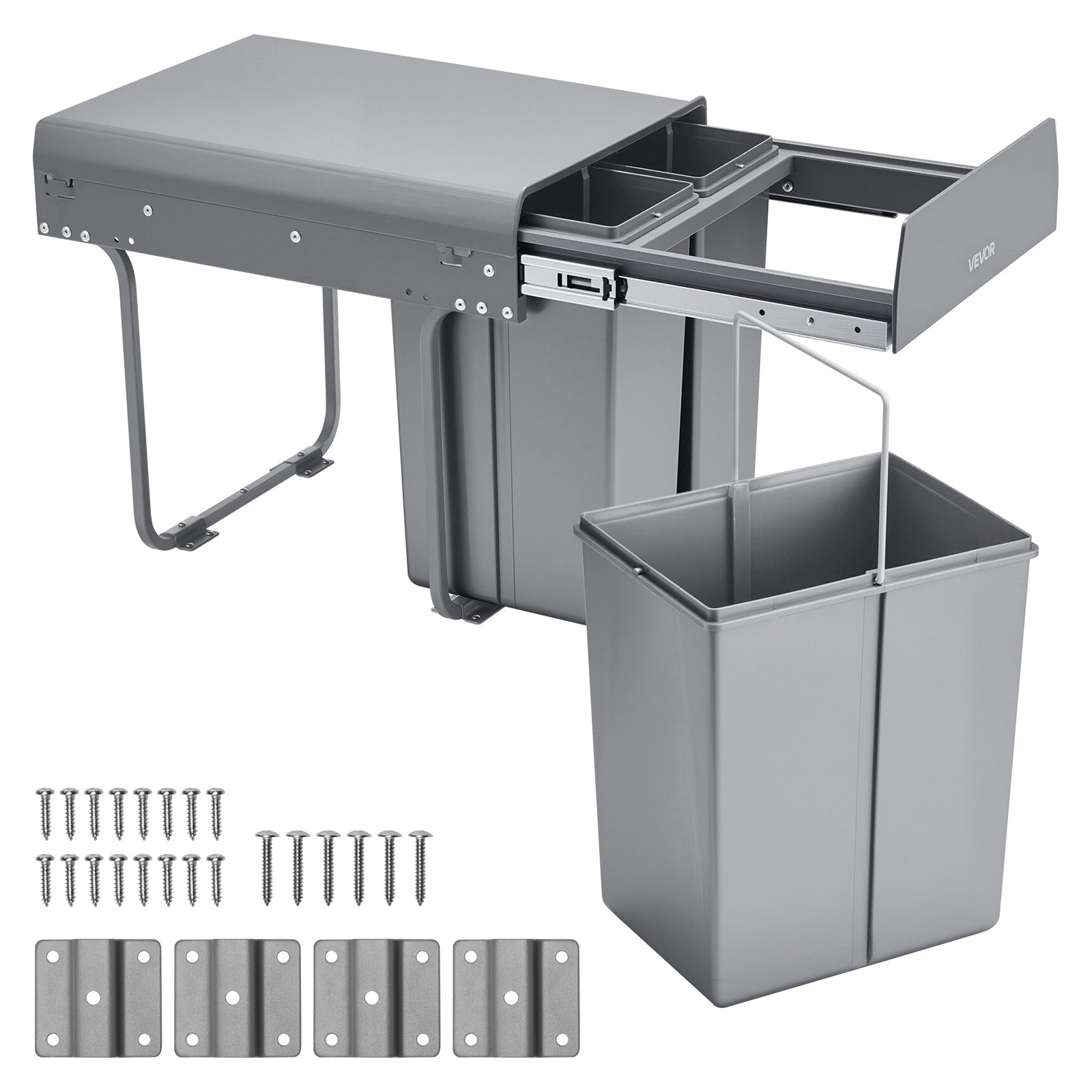 Kitchen & Bathroom DIY: VEVOR Pullout Trash Can for Kitchen Cabinets, 20+10+10L Double Under Sink Garbage Waste Recycling Bin, Under Mount Waste Container, with Heavy Duty Metal Full Extension Sliding System and Handle