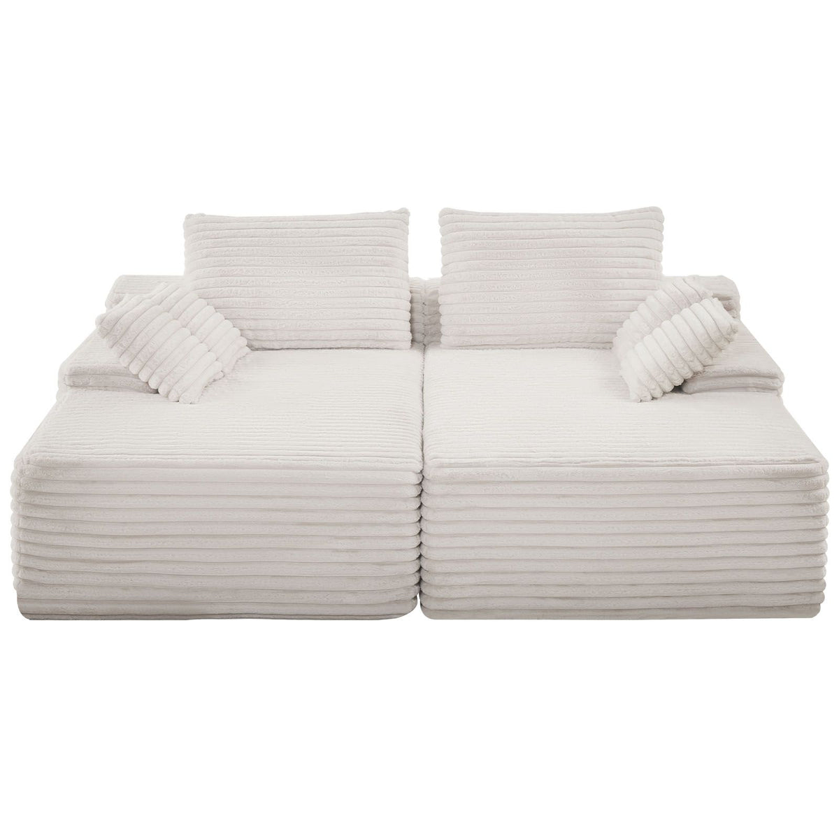210 cm Oversized Double Chaise Lounge, Corduroy Fabric Sectional Sofa, Cozy Deep Seat Loveseat Sofa with Soft Cushions and Throw Pillows for Living Room Bedroom, No Assembly Required, Beige