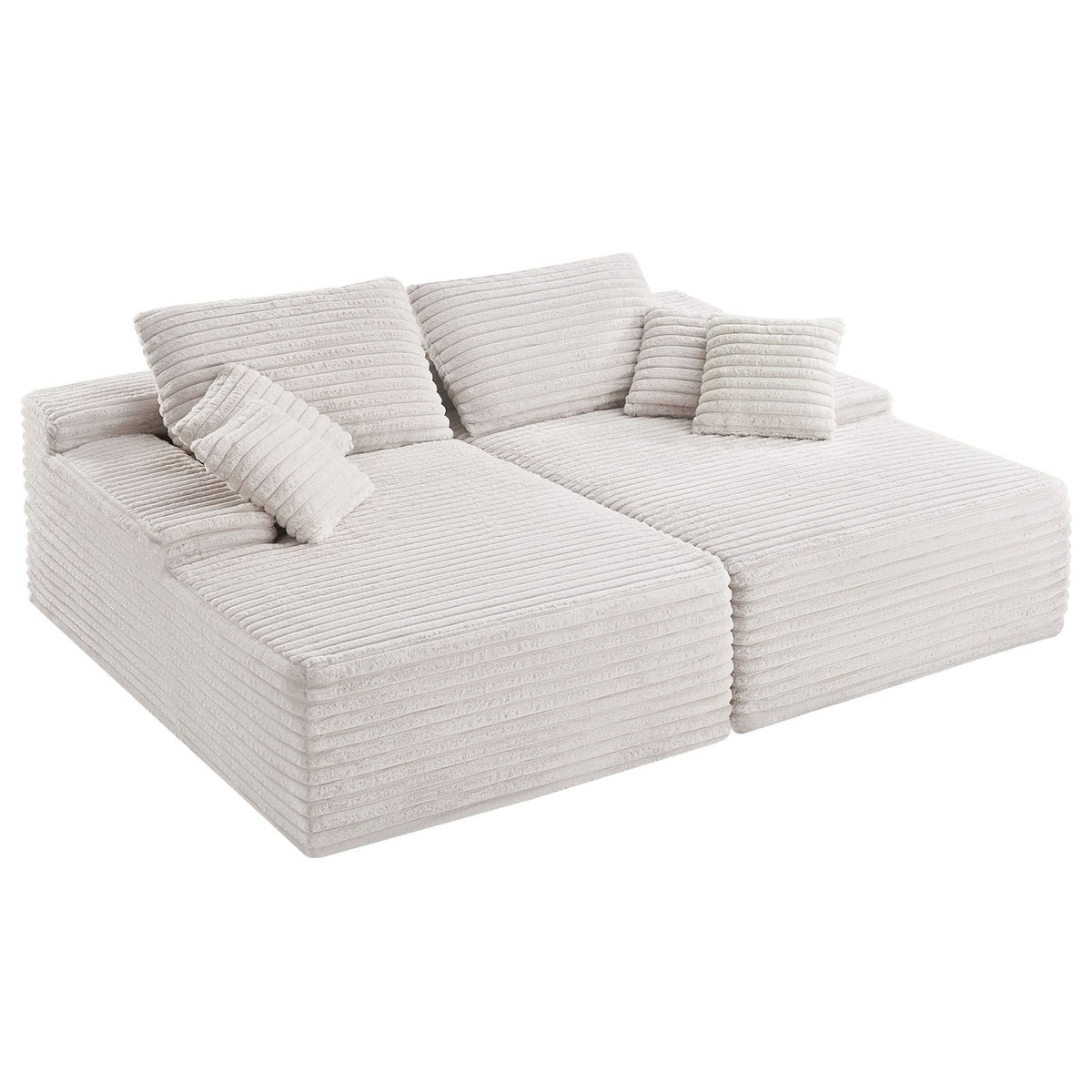 210 cm Oversized Double Chaise Lounge, Corduroy Fabric Sectional Sofa, Cozy Deep Seat Loveseat Sofa with Soft Cushions and Throw Pillows for Living Room Bedroom, No Assembly Required, Beige