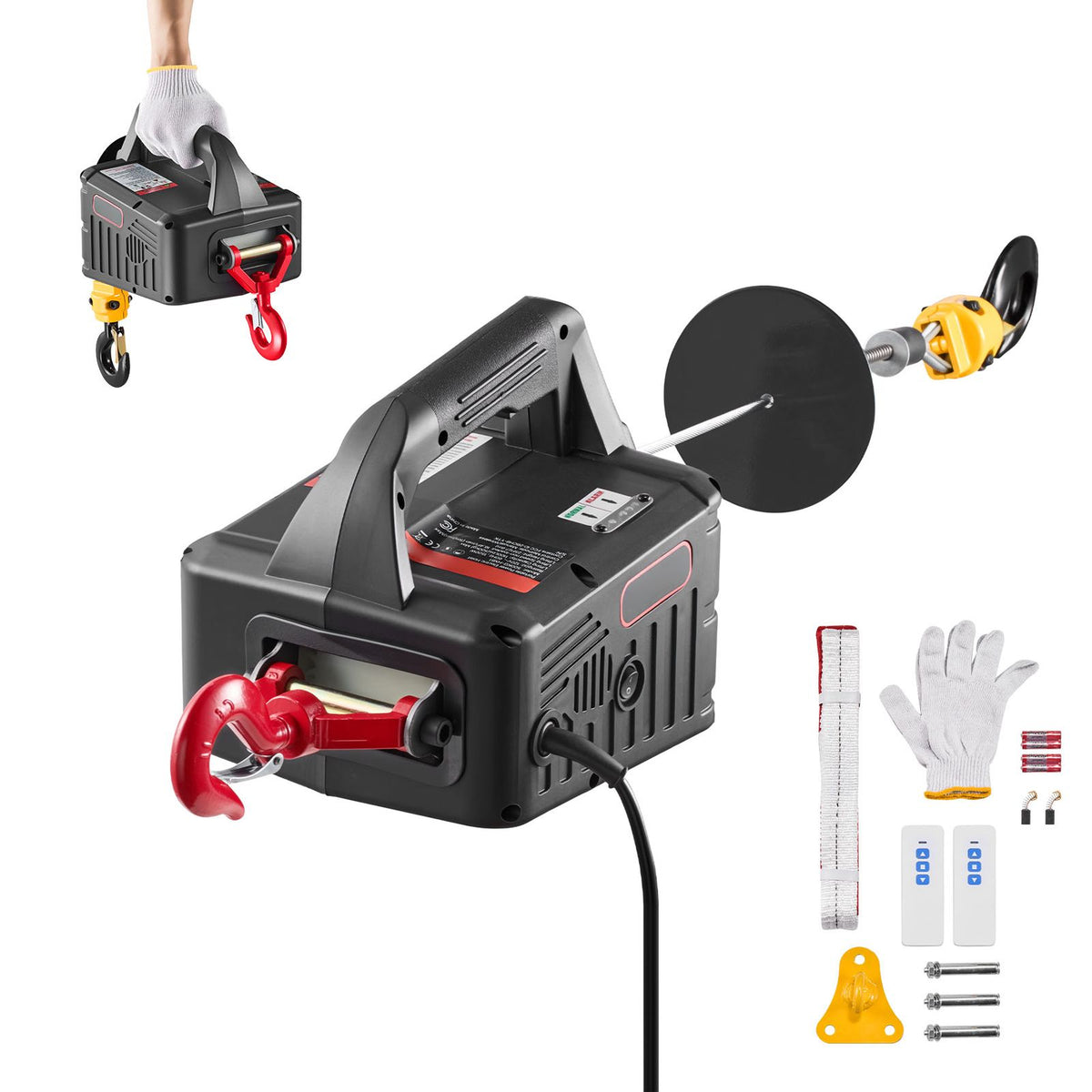 2-in-1 Electric Hoist Winch, 500 kg Capacity, 1500W Portable Power Winch Crane, 7.6 m Lifting Height, 5 m/min with Manual and Wireless Remote Control for Factory, Warehouss, Garage