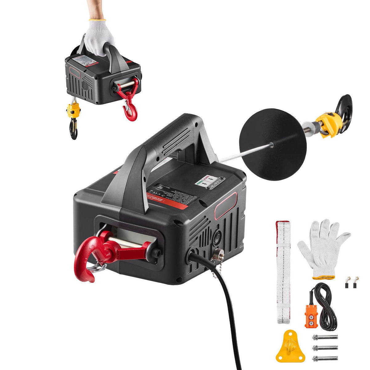 2-in-1 Electric Hoist Winch, 500 kg Capacity, 1500W Portable Power Winch Crane, 7.6 m Lifting Height, 5 m/min with Manual and Wired Remote Control for Factory, Warehouss, Garage