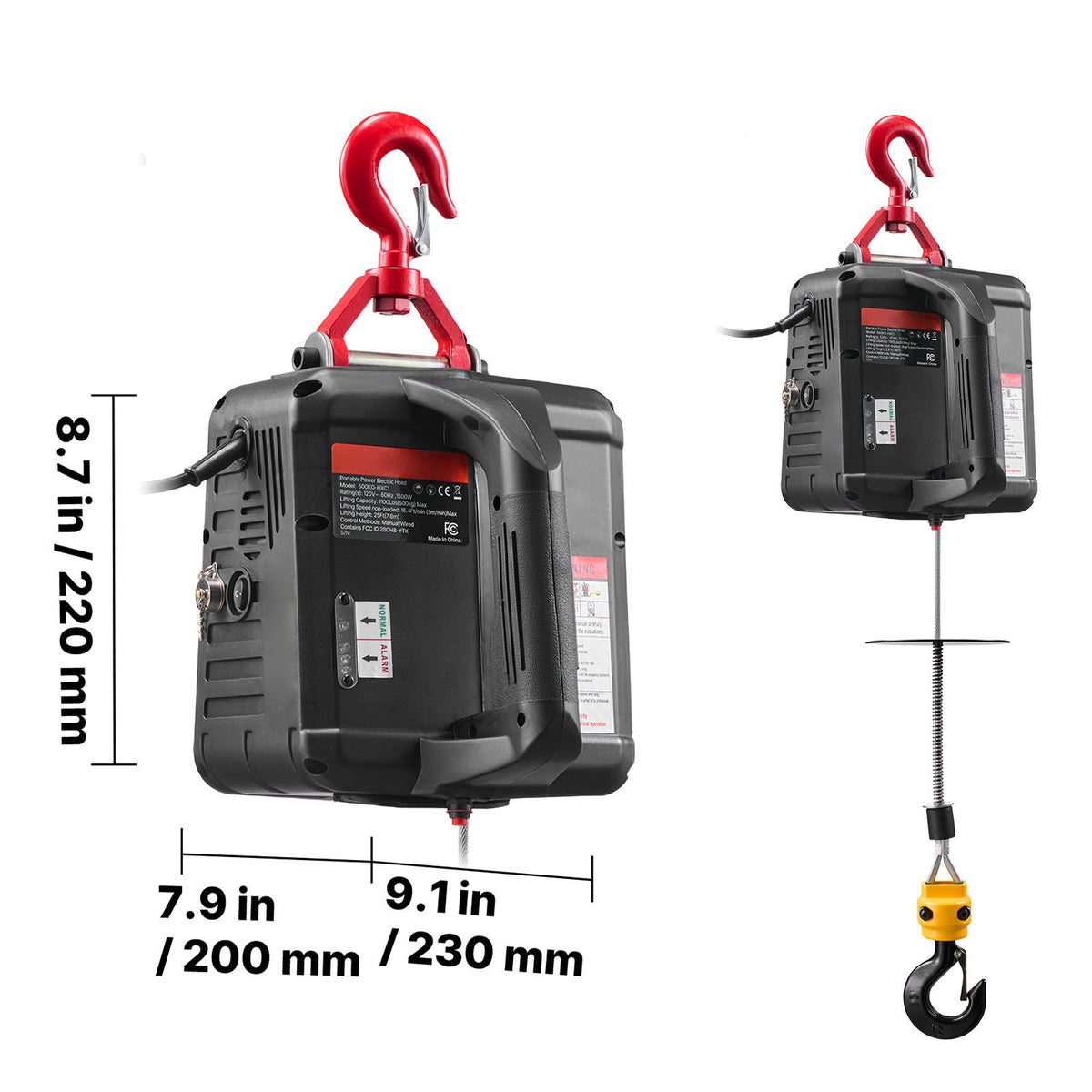 2-in-1 Electric Hoist Winch, 500 kg Capacity, 1500W Portable Power Winch Crane, 7.6 m Lifting Height, 5 m/min with Manual and Wired Remote Control for Factory, Warehouss, Garage