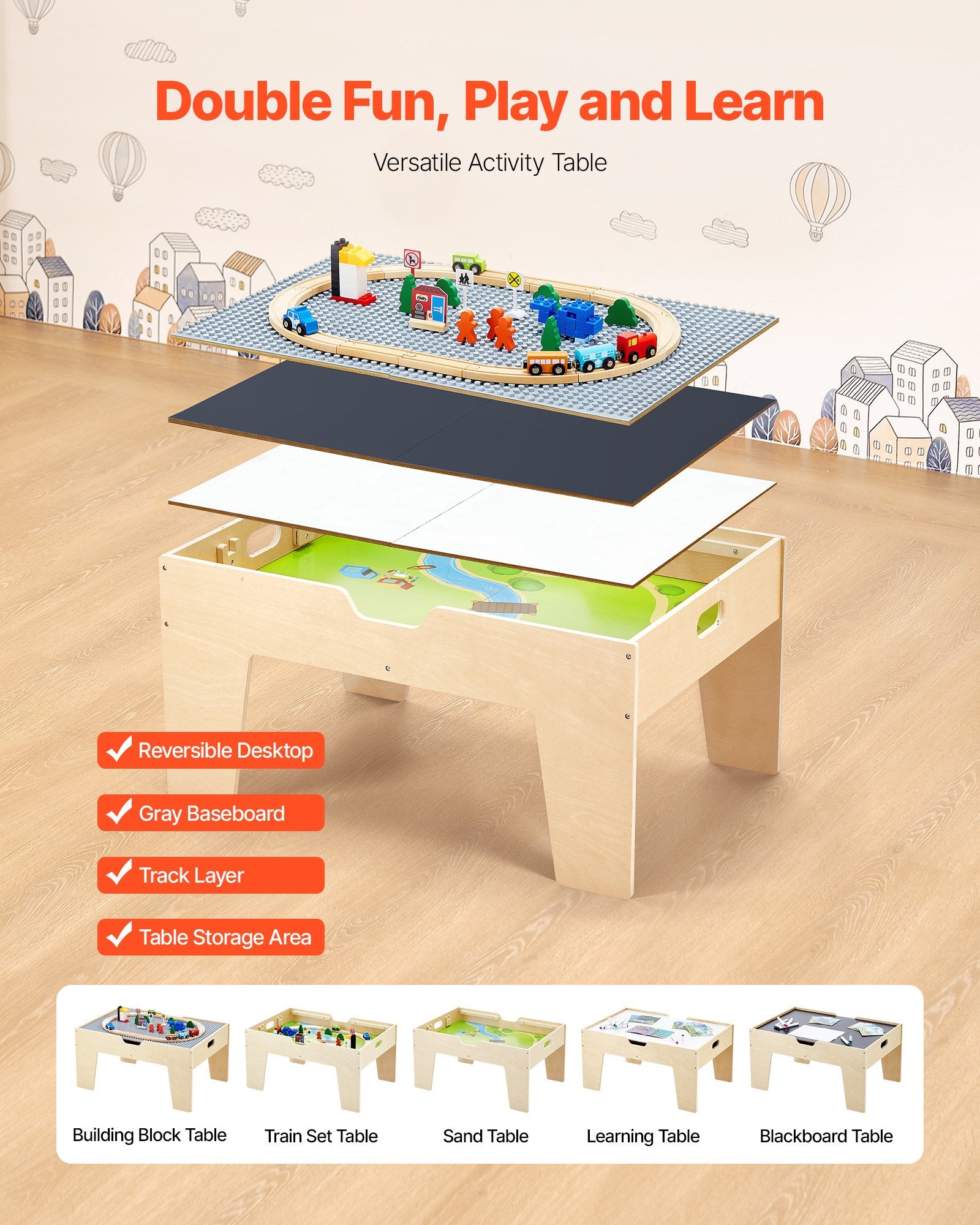 Basketball & Basketball Accessories: VEVOR Multi-Purpose Activity Play Table 290 Building Bricks & 30 PCS Accessories