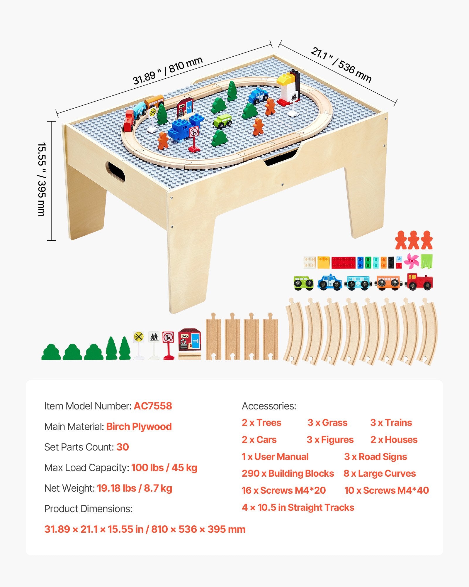 Basketball & Basketball Accessories: VEVOR Multi-Purpose Activity Play Table 290 Building Bricks & 30 PCS Accessories