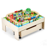 Basketball & Basketball Accessories: VEVOR Train Table 100 PCS Wooden Kids Activity Table with Rolling Storage Drawer