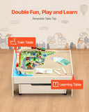 Basketball & Basketball Accessories: VEVOR Train Table 100 PCS Wooden Kids Activity Table with Rolling Storage Drawer