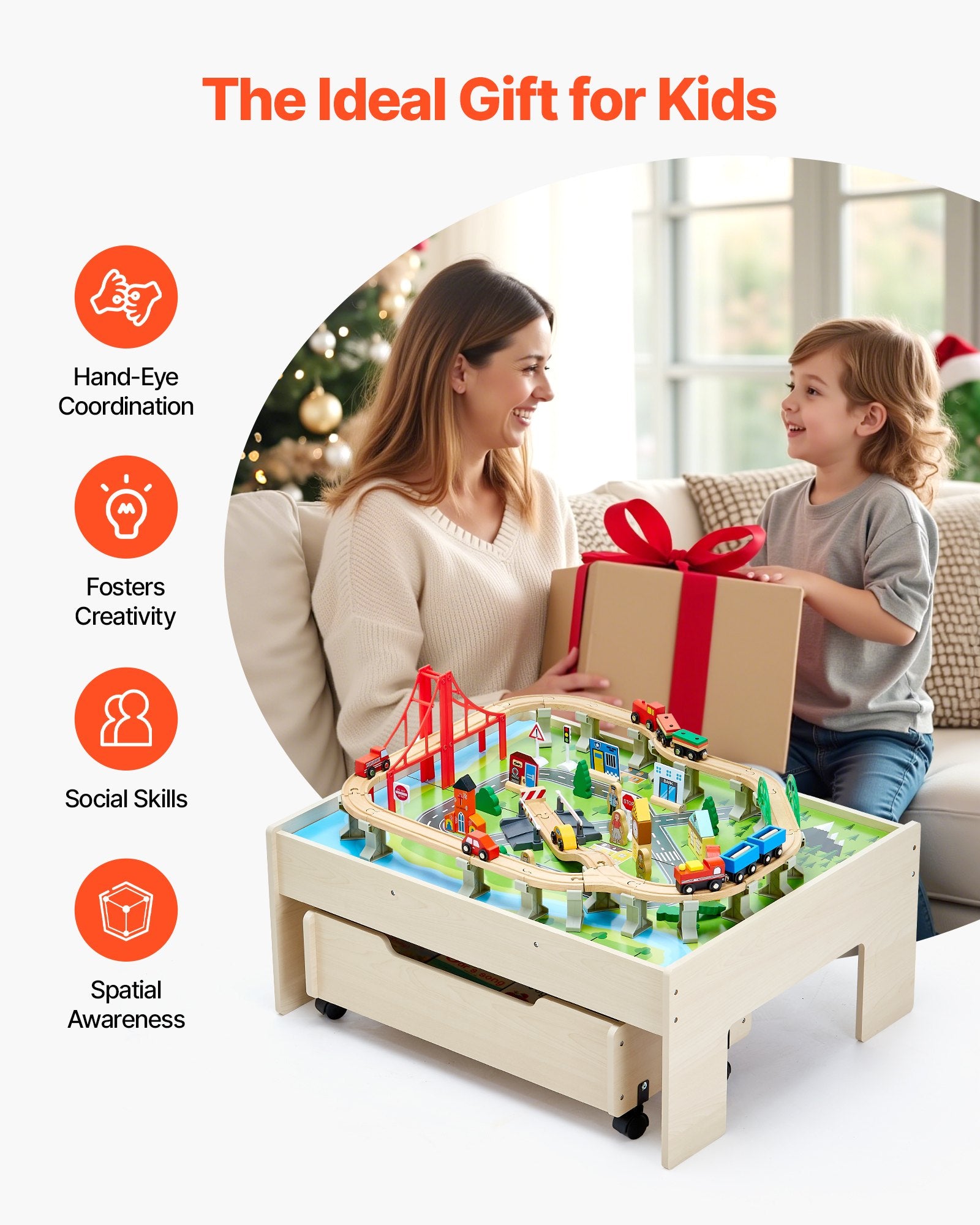 Basketball & Basketball Accessories: VEVOR Train Table 100 PCS Wooden Kids Activity Table with Rolling Storage Drawer