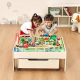 Basketball & Basketball Accessories: VEVOR Train Table 100 PCS Wooden Kids Activity Table with Rolling Storage Drawer