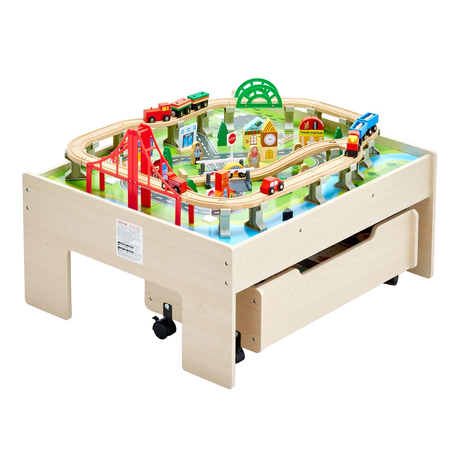 Basketball & Basketball Accessories: VEVOR Train Table 100 PCS Wooden Kids Activity Table with Rolling Storage Drawer
