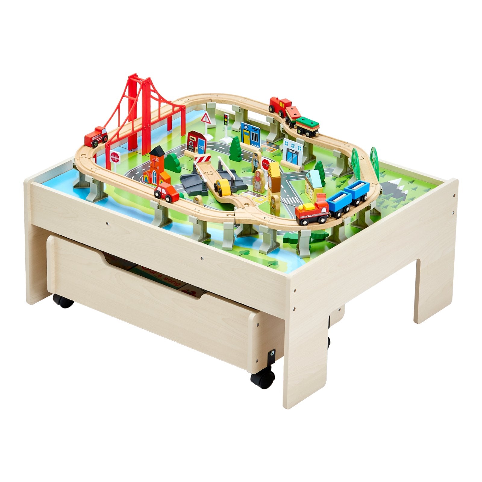 Basketball & Basketball Accessories: VEVOR Train Table 100 PCS Wooden Kids Activity Table with Rolling Storage Drawer