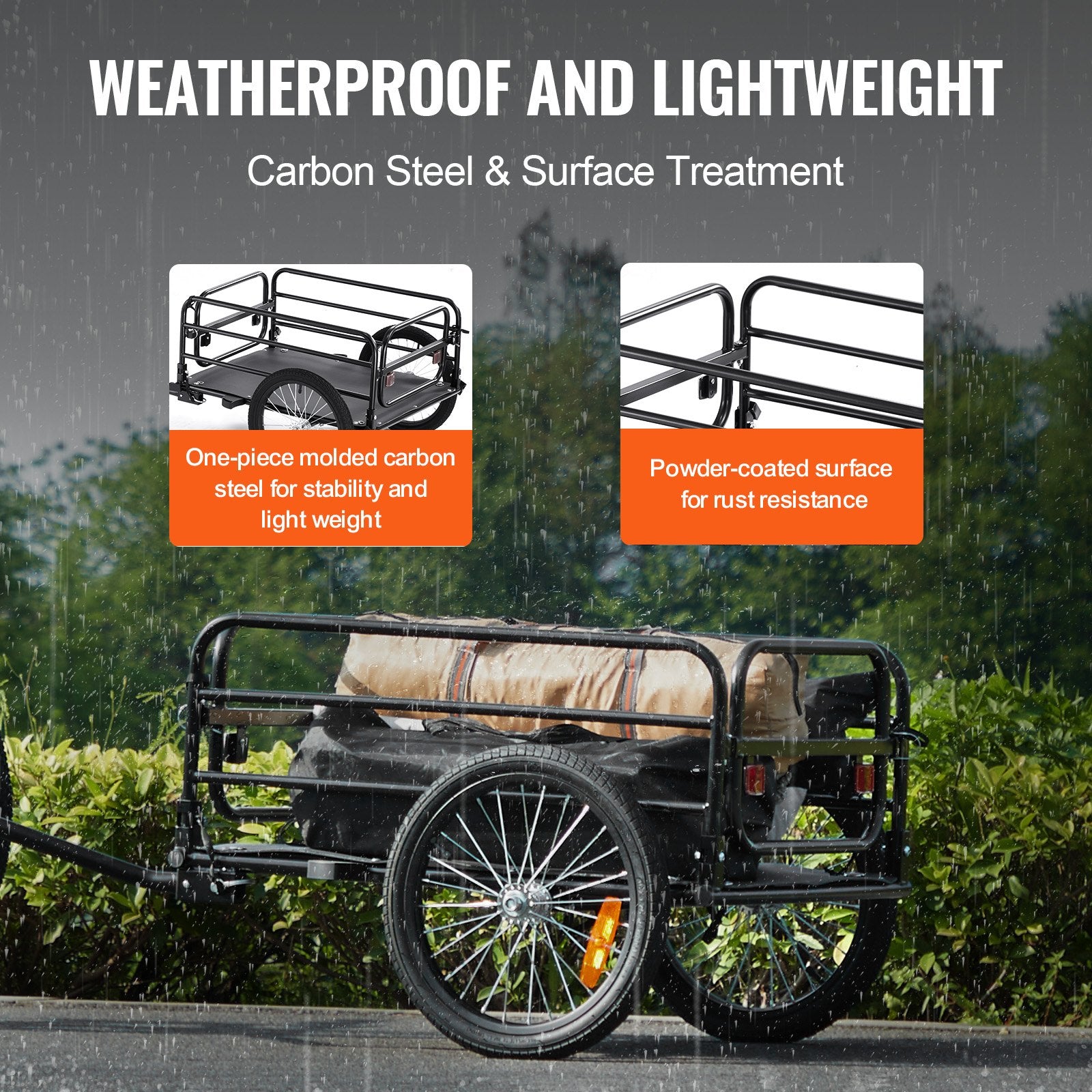 Bicycle Stands & Storage: VEVOR Bike Cargo Trailer, 72.5 kg Load, Heavy-Duty Bicycle Wagon Cart, Foldable Compact Storage & Quick Release with Universal Hitch, 406.4 mm Wheels, Safe Reflectors, Fits 558.8-711.2 mm Bike Wheels