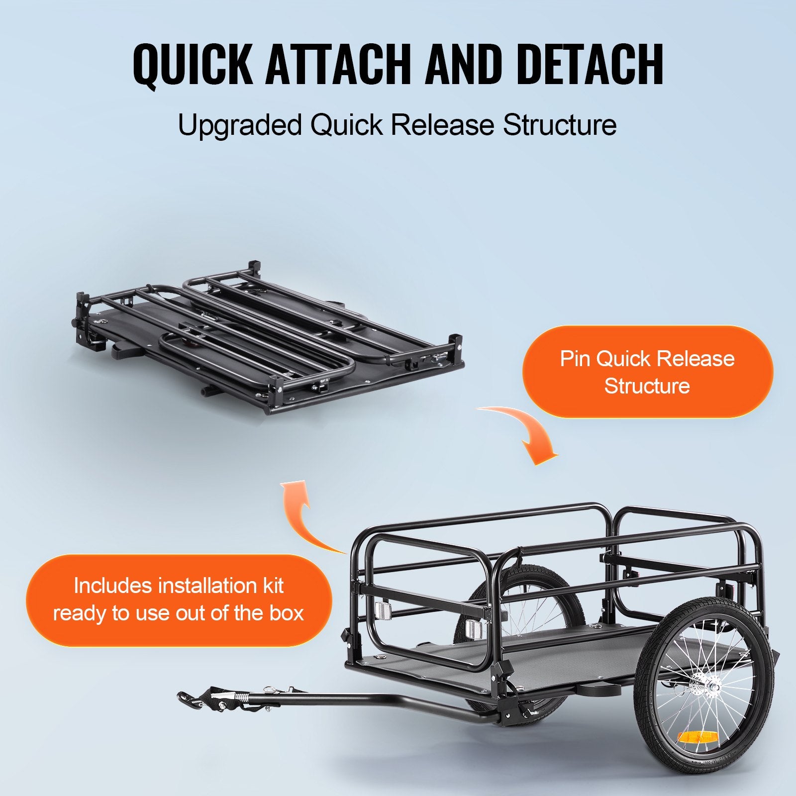 Bicycle Stands & Storage: VEVOR Bike Cargo Trailer, 72.5 kg Load, Heavy-Duty Bicycle Wagon Cart, Foldable Compact Storage & Quick Release with Universal Hitch, 406.4 mm Wheels, Safe Reflectors, Fits 558.8-711.2 mm Bike Wheels