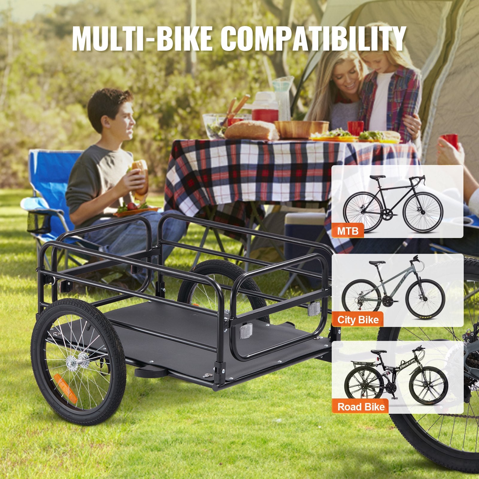 Bicycle Stands & Storage: VEVOR Bike Cargo Trailer, 72.5 kg Load, Heavy-Duty Bicycle Wagon Cart, Foldable Compact Storage & Quick Release with Universal Hitch, 406.4 mm Wheels, Safe Reflectors, Fits 558.8-711.2 mm Bike Wheels