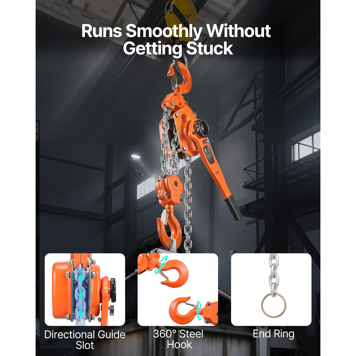 Manual Lever Chain Hoist, 6T 6000KG Capacity Heavy Duty Come Along, 3M Lift G80 Alloy Steel Chain With Dual Pawl Mechanical Brake, 360° Rotating Hooks, for Warehouse Construction Garage