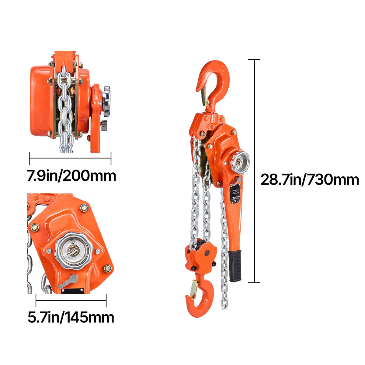 Manual Lever Chain Hoist, 6T 6000KG Capacity Heavy Duty Come Along, 6M Lift G80 Alloy Steel Chain With Dual Pawl Mechanical Brake, 360° Rotating Hooks, for Warehouse Construction Garage