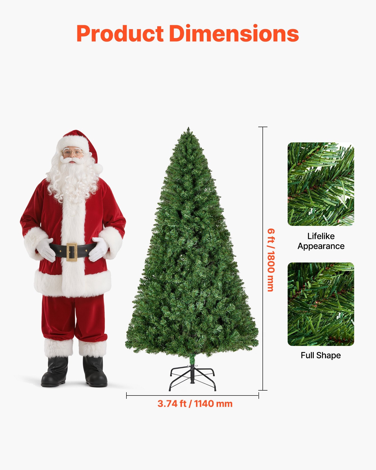 Christmas Trees: VEVOR Christmas Tree, 1.8m Artificial Xmas Tree, Full Holiday Decor Trees with 1250 Branch Tips & Sturdy Metal Base for Home Party Office Decoration