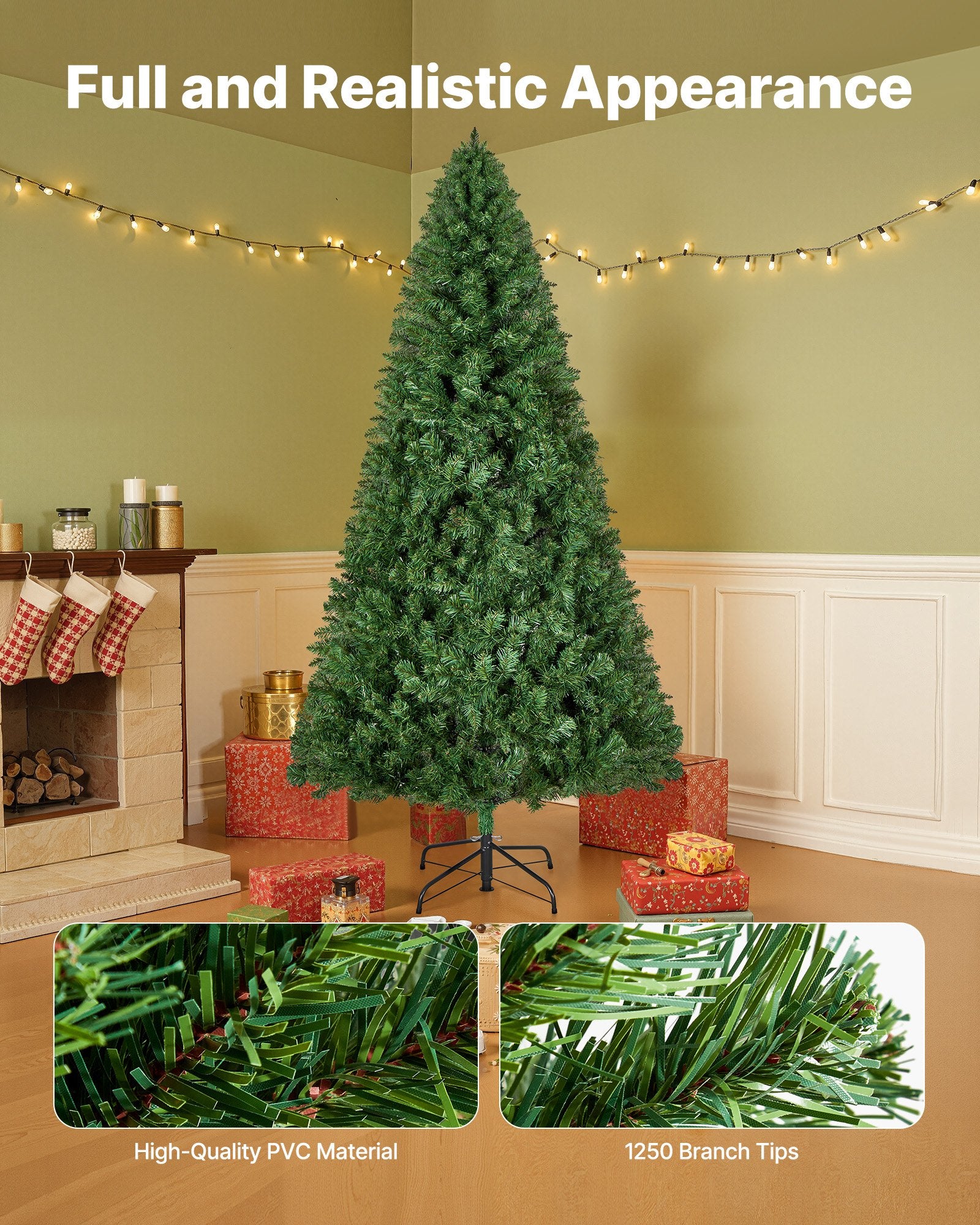 Christmas Trees: VEVOR Christmas Tree, 1.8m Artificial Xmas Tree, Full Holiday Decor Trees with 1250 Branch Tips & Sturdy Metal Base for Home Party Office Decoration