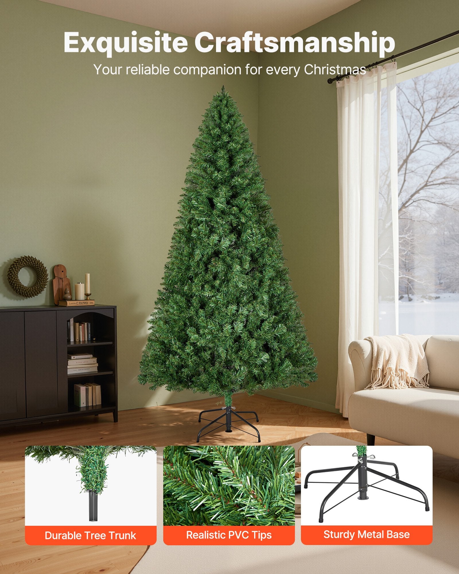 Christmas Trees: VEVOR Christmas Tree, 1.8m Artificial Xmas Tree, Full Holiday Decor Trees with 1250 Branch Tips & Sturdy Metal Base for Home Party Office Decoration