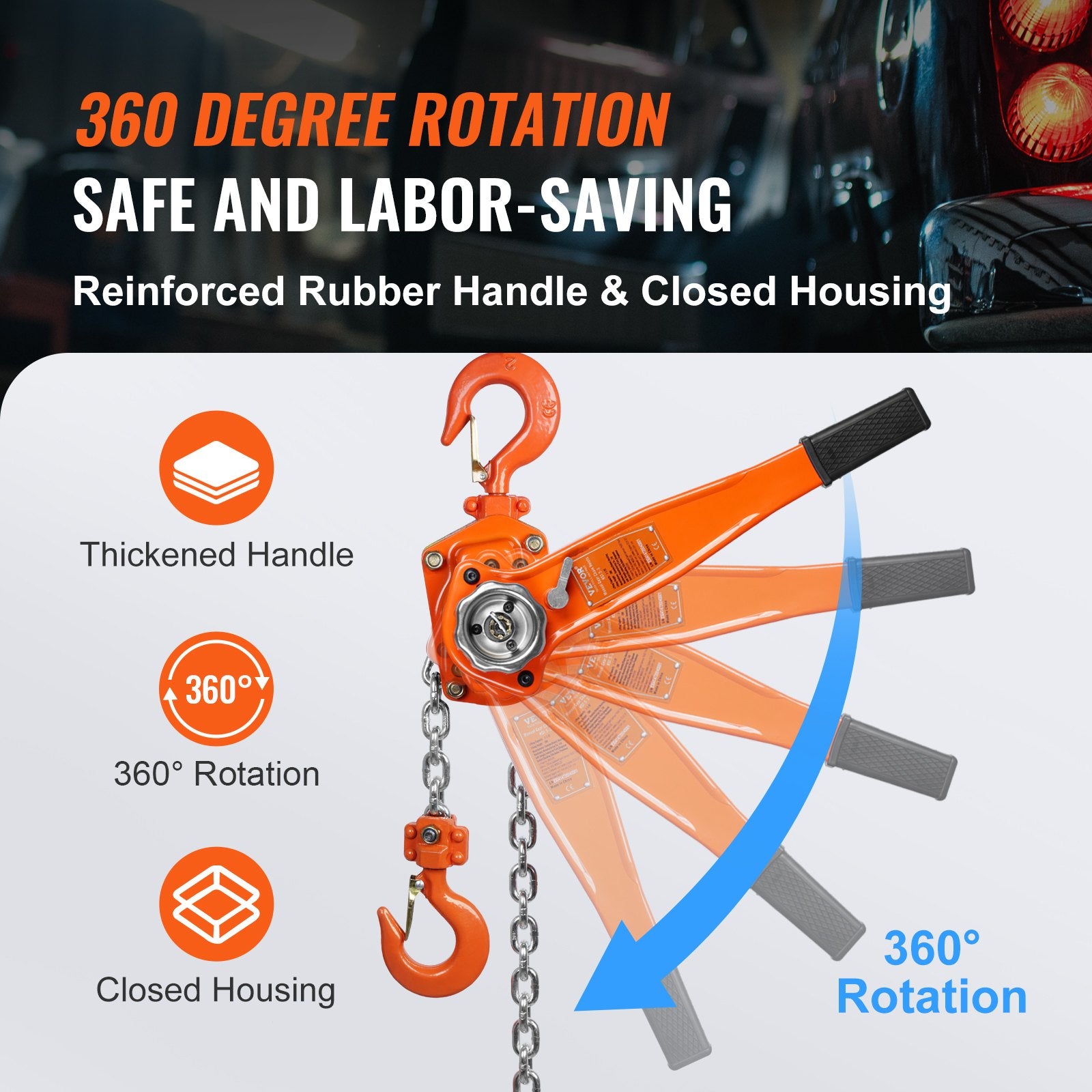Lifts & Hoists: VEVOR Manual Lever Chain Hoist, 1-1/2 Ton 3300 lbs Capacity 10 FT Come Along, G80 Galvanized Carbon Steel with Weston Double-Pawl Brake,Auto Chain Leading & 360° Rotation Hook, for Garage Factory Dock