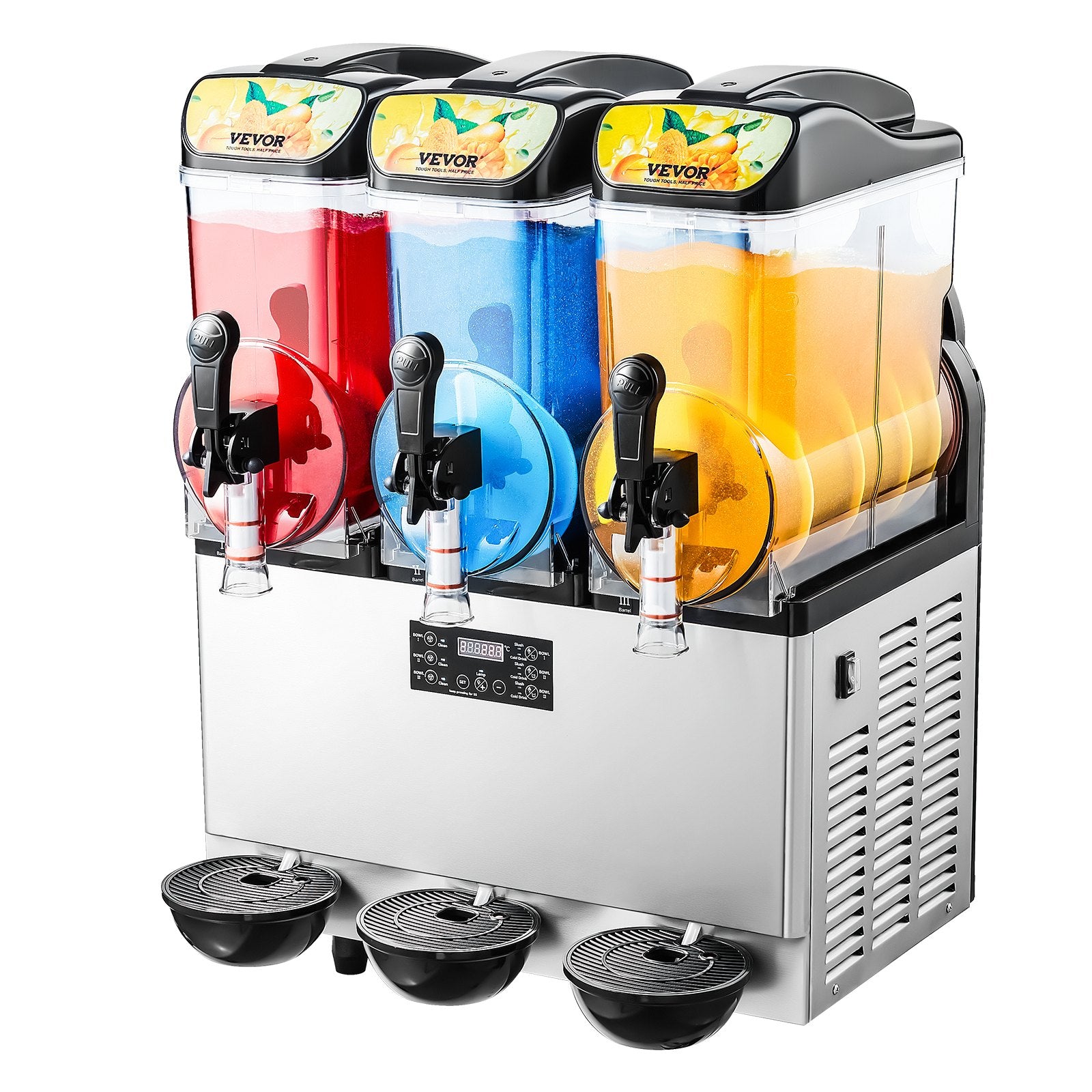 Food Storage: VEVOR Commercial Frozen Drink Maker, 15Lx3 Triple Tank Slushy Machine, 180 Cups Stainless Steel Margarita Smoothie Frozen Drink Machine, Slushie Maker for Home Party Restaurants Cafe Bars