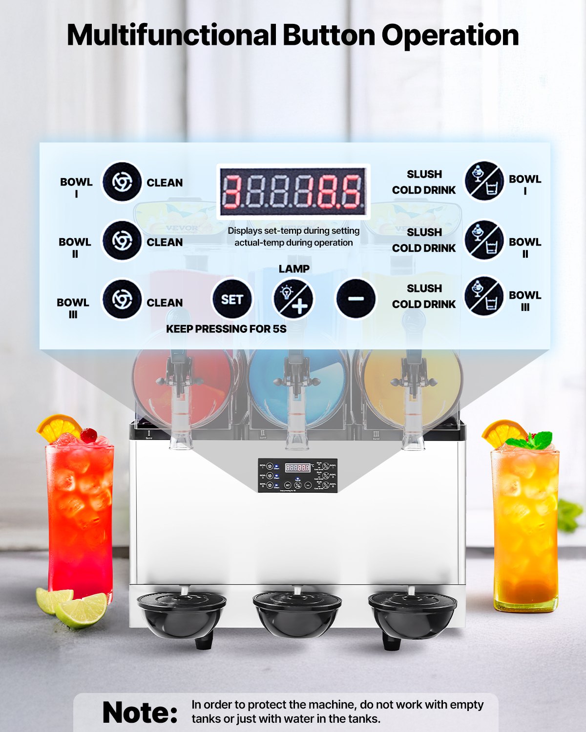 Food Storage: VEVOR Commercial Frozen Drink Maker, 15Lx3 Triple Tank Slushy Machine, 180 Cups Stainless Steel Margarita Smoothie Frozen Drink Machine, Slushie Maker for Home Party Restaurants Cafe Bars