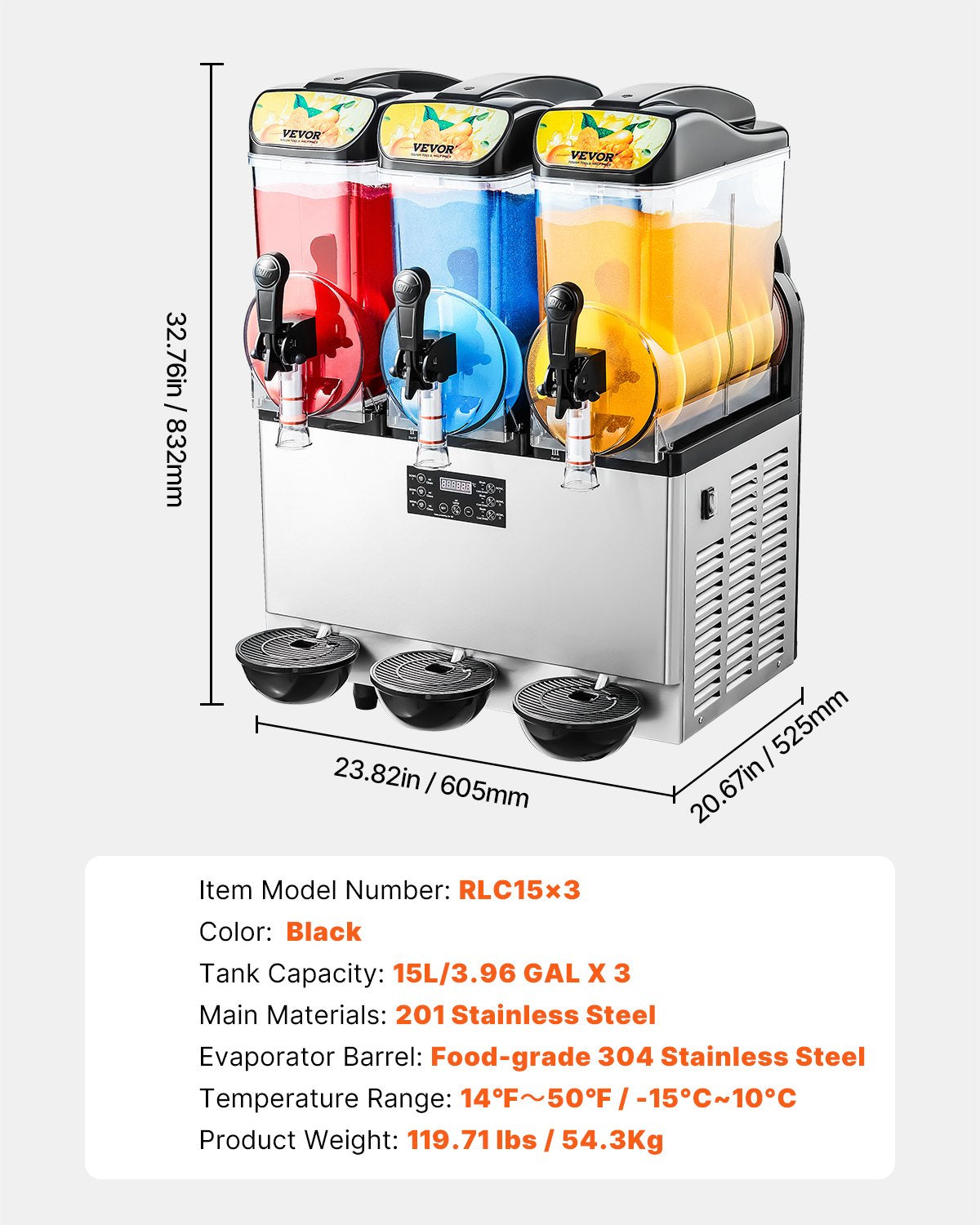 Food Storage: VEVOR Commercial Frozen Drink Maker, 15Lx3 Triple Tank Slushy Machine, 180 Cups Stainless Steel Margarita Smoothie Frozen Drink Machine, Slushie Maker for Home Party Restaurants Cafe Bars