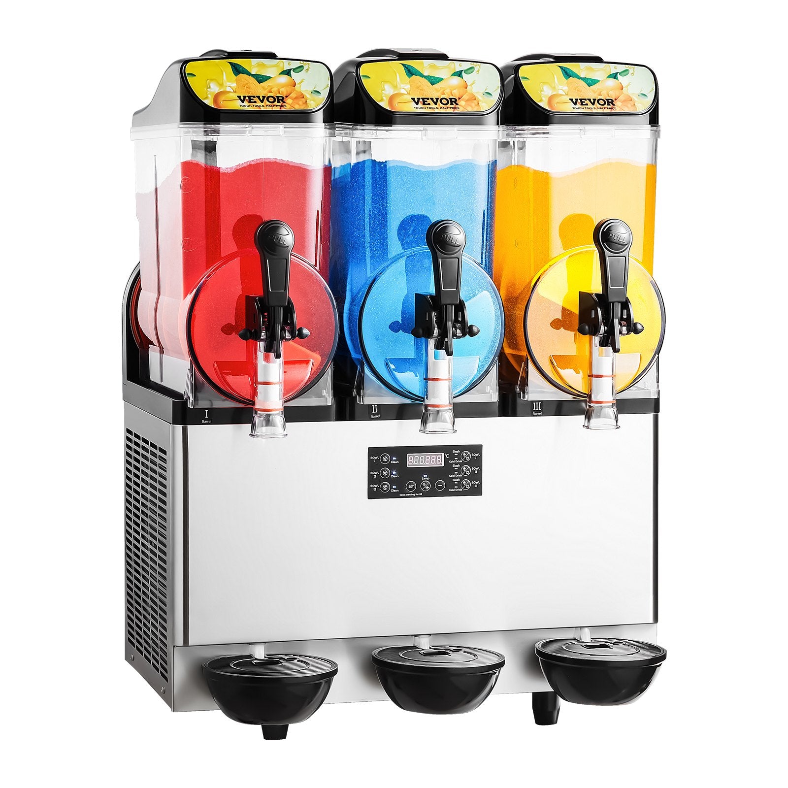 Food Storage: VEVOR Commercial Frozen Drink Maker, 15Lx3 Triple Tank Slushy Machine, 180 Cups Stainless Steel Margarita Smoothie Frozen Drink Machine, Slushie Maker for Home Party Restaurants Cafe Bars