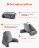 Pillows: VEVOR Reading Pillow, Large Size Bed Pillow with Shredded Memory Foam, Back Pillow with 3 Pockets and Washable Short Velvet Cloth, Top with Handle, for Watching TV, Reading, Gaming, Resting, Grey